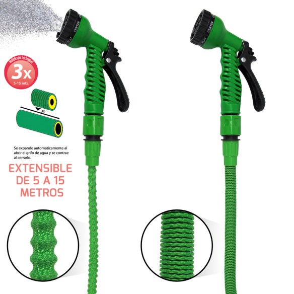 MANGUERA RIEGO EXTENSIBLE CON PISTOLA 7 POS. SATUR