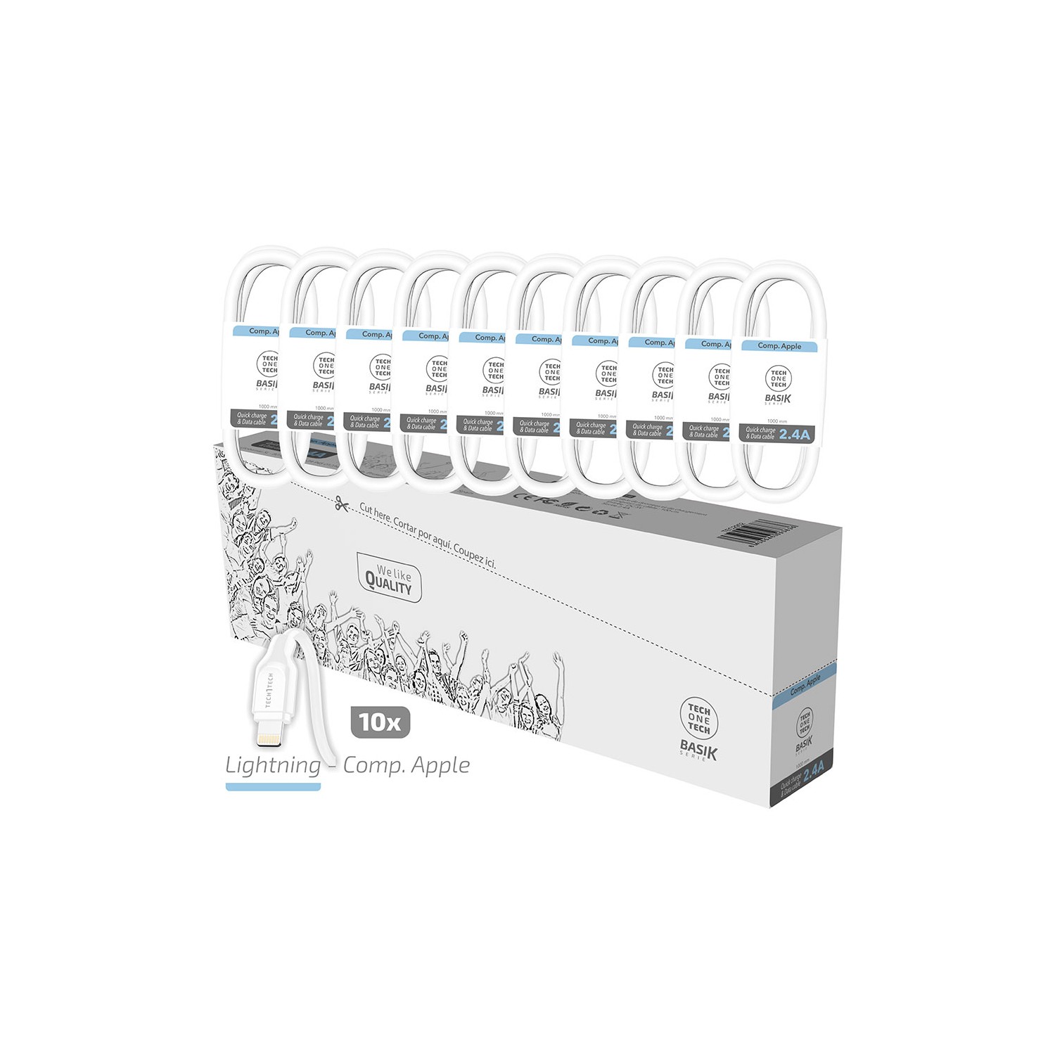 Pack ahorro 10 cables basik lightning/apple 2,4a tech one tech Pack ahorro 10 cables basik lightning/apple 2,4a tech one tech