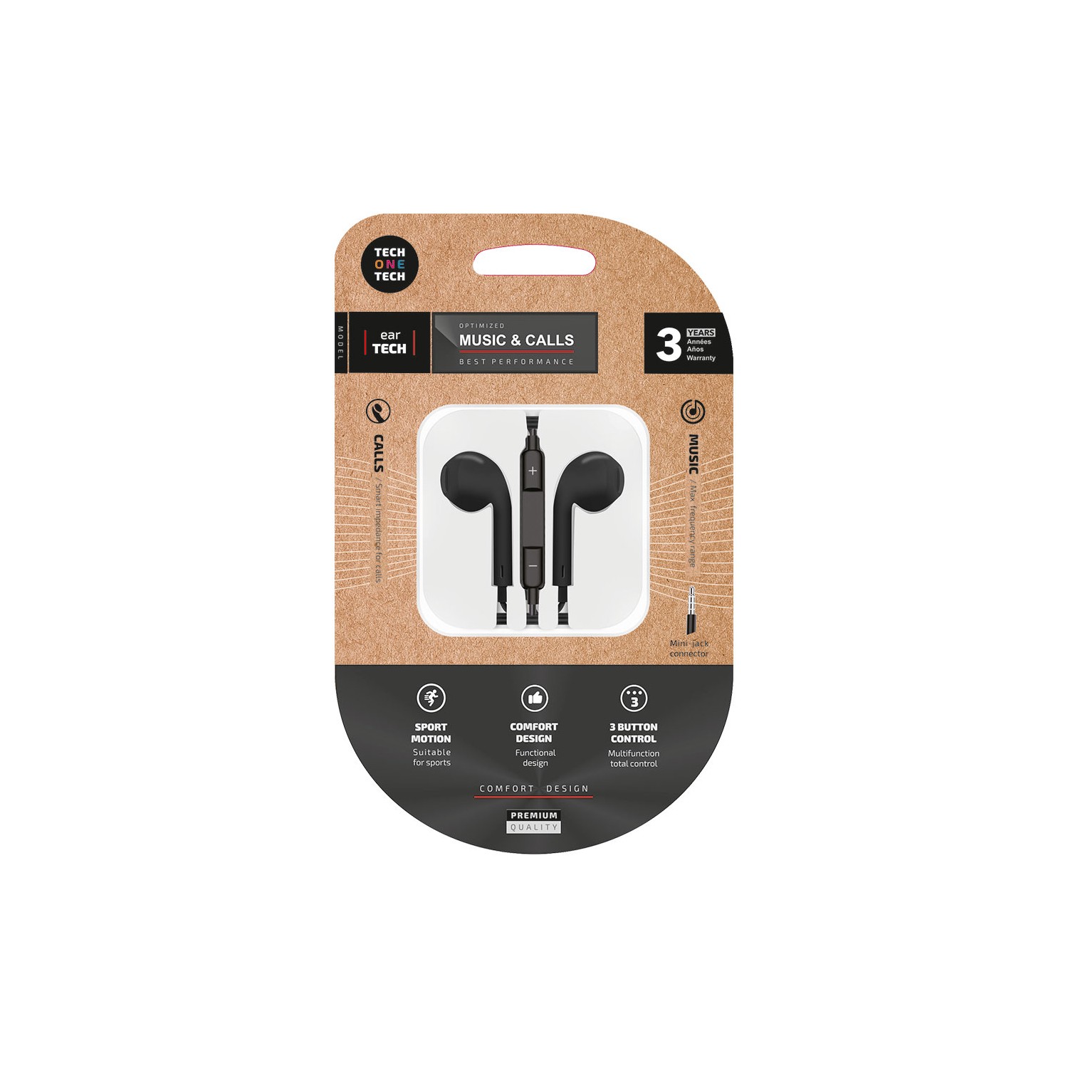 Auriculares eartech negros, conector mini-jack. tech one tech Auriculares eartech negros, conector mini-jack. tech one tech