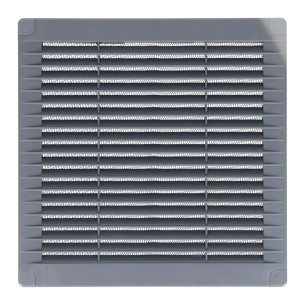 Rejilla ventilación cuadrada con tapones y mosquitera 200x200x7mm abs gris
