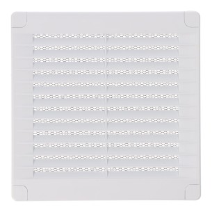 Rejilla ventilación cuadrada con tapones y mosquitera150x150x7mm abs blanca