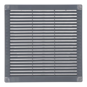Rejilla ventilación cuadrada con tapones y mosquitera 250x250x7mm abs gris