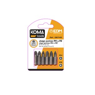 Juego 6 puntas ph 1-2-3 pz 1-2-3 x 25mm koma tools
