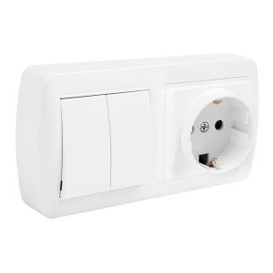 Base 2p+t tipo f bipolar con t/tl, doble conmutador y con obturador 148x72x42mm s. mural solera mur36u