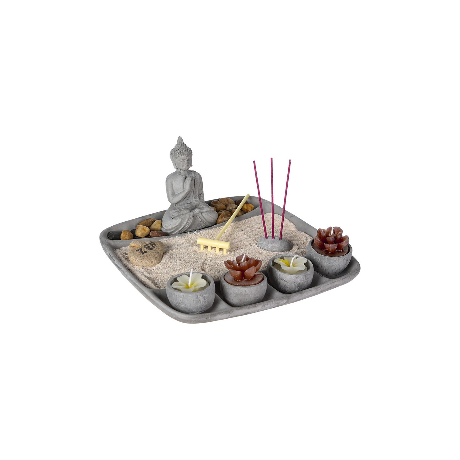 Jardín zen cemento gris 24x24x12cm Jardín zen cemento gris 24x24x12cm