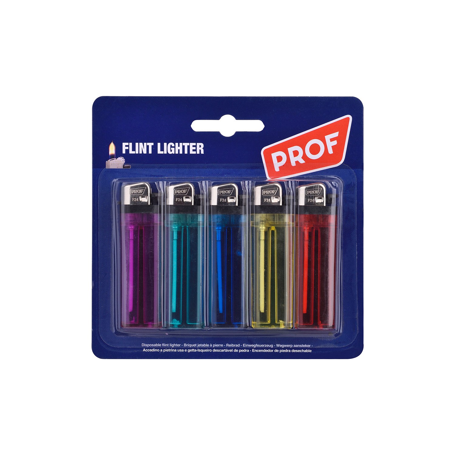 Encendedor de piedra desechable, colores surtidos, blister 5 unidades