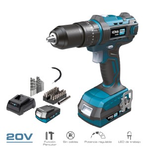 Kit maletin taladro percutor/atornillador 20 v con bateria 2.0ah y cargador. 20,5 x 22 cm