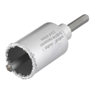 Corona de perforación recubierta de carburo de tungsteno, con adaptador, ø43 x 55 mm
