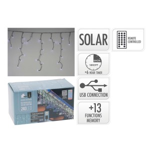 Cortina led solar recargable 240 leds 13 funciones parpadeante exterior blanco frio 5.6 m