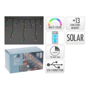Cortina led solar recargable 240 leds 13 funciones parpadeante exterior multicolor 5.6 m